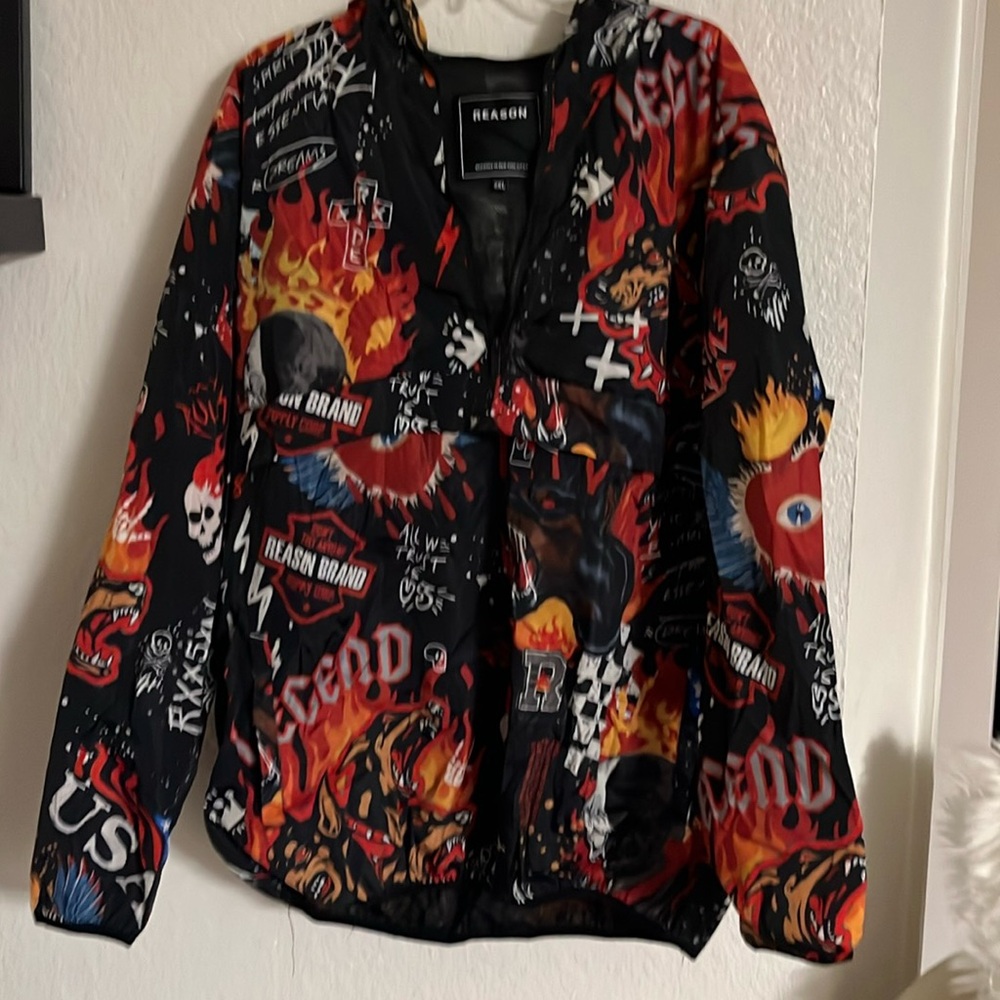 Colorful anorak for men in black and red